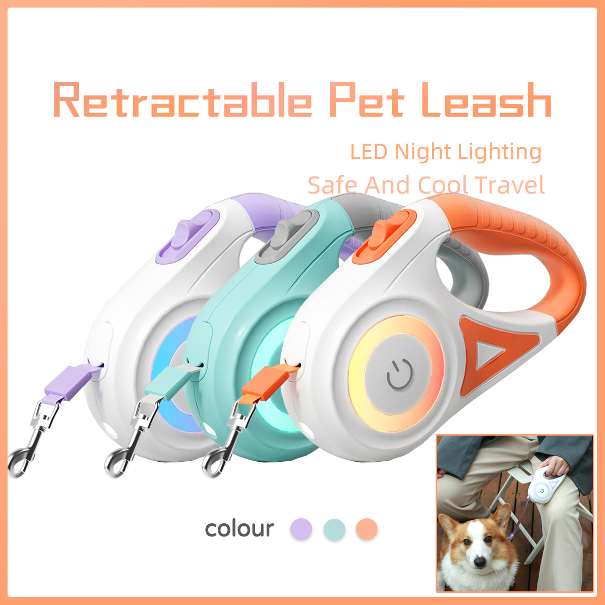 Dog Leash Retractable Leash And Dog Collar Spotlight Automatic Pet Dog Cat Traction Rope For Small Medium Dogs Pet Product - CHEWTOPIA PET WORLD