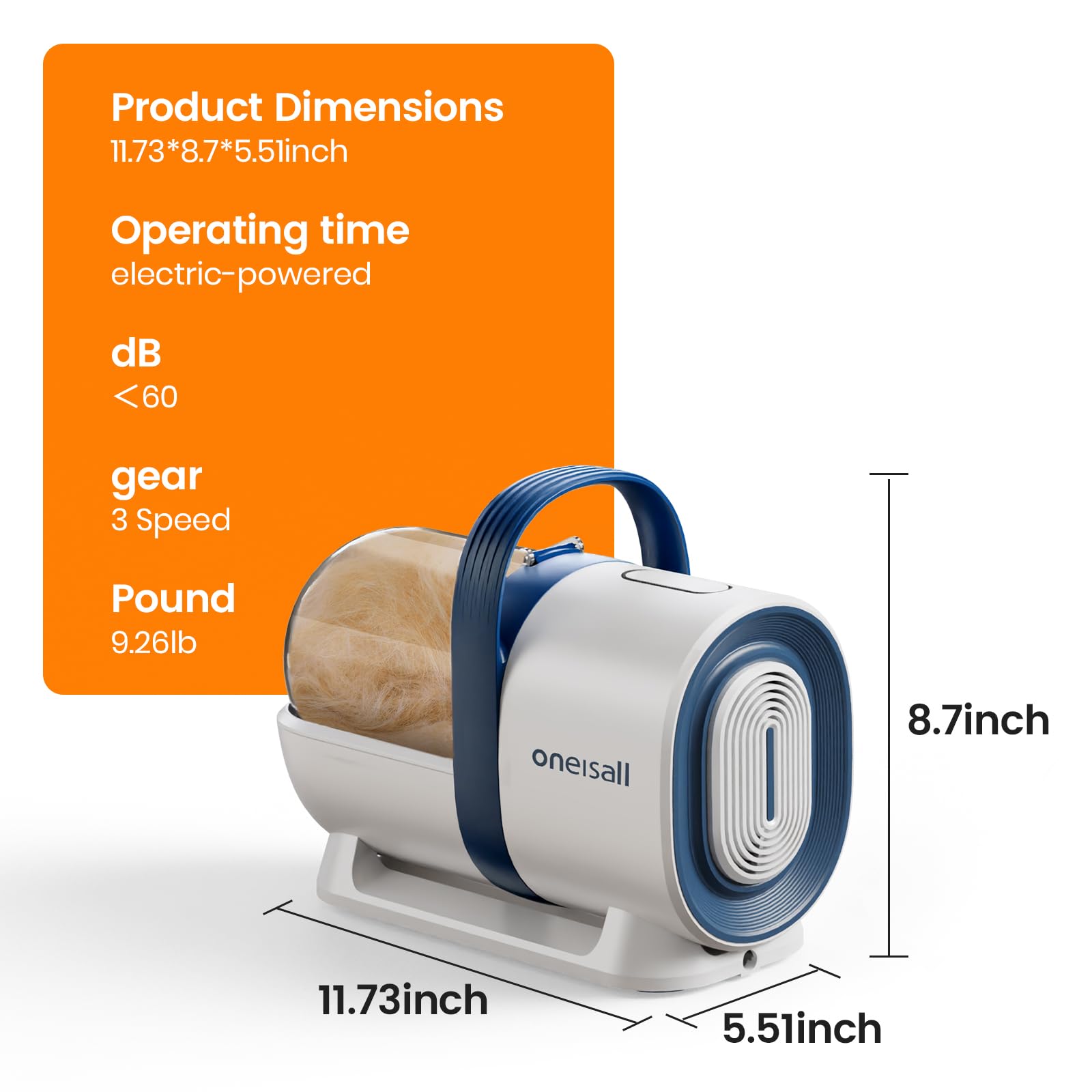 oneisall Dog Grooming Vacuum, Pet Grooming Vacuum with Clipper Nail Grinder, 1.5L Dust Cup Dog deshedding Brush with 7 Tools for Shedding Pet Hair, Home Cleaning(Blue)