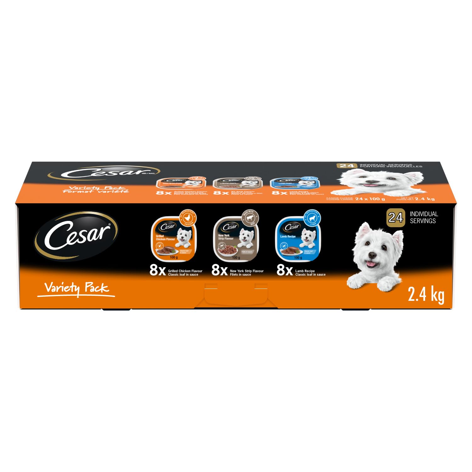 CESAR Classic Loaf in Sauce Adult Wet Dog Food Beef Selects Variety Pack, 24x100g Trays