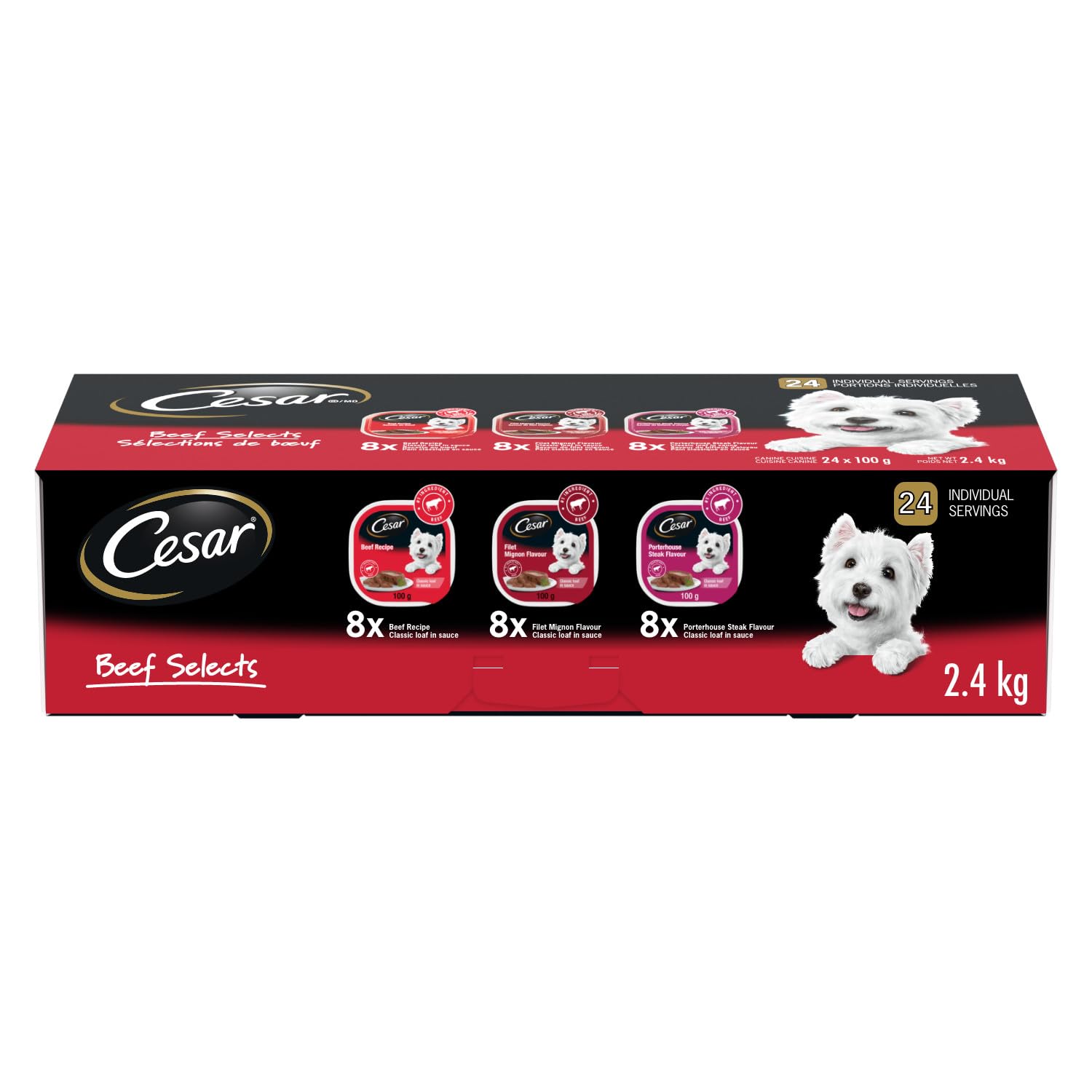 CESAR Classic Loaf in Sauce Adult Wet Dog Food Beef Selects Variety Pack, 24x100g Trays