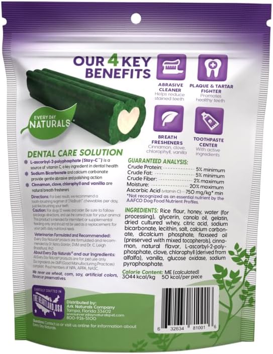 Every Day Naturals Dog Dental Chew, No Brush Toothpaste for Medium Breeds, Freshens Breath, Unique Texture Helps Reduce Plaque & Tartar, 14 oz, 1 Pack