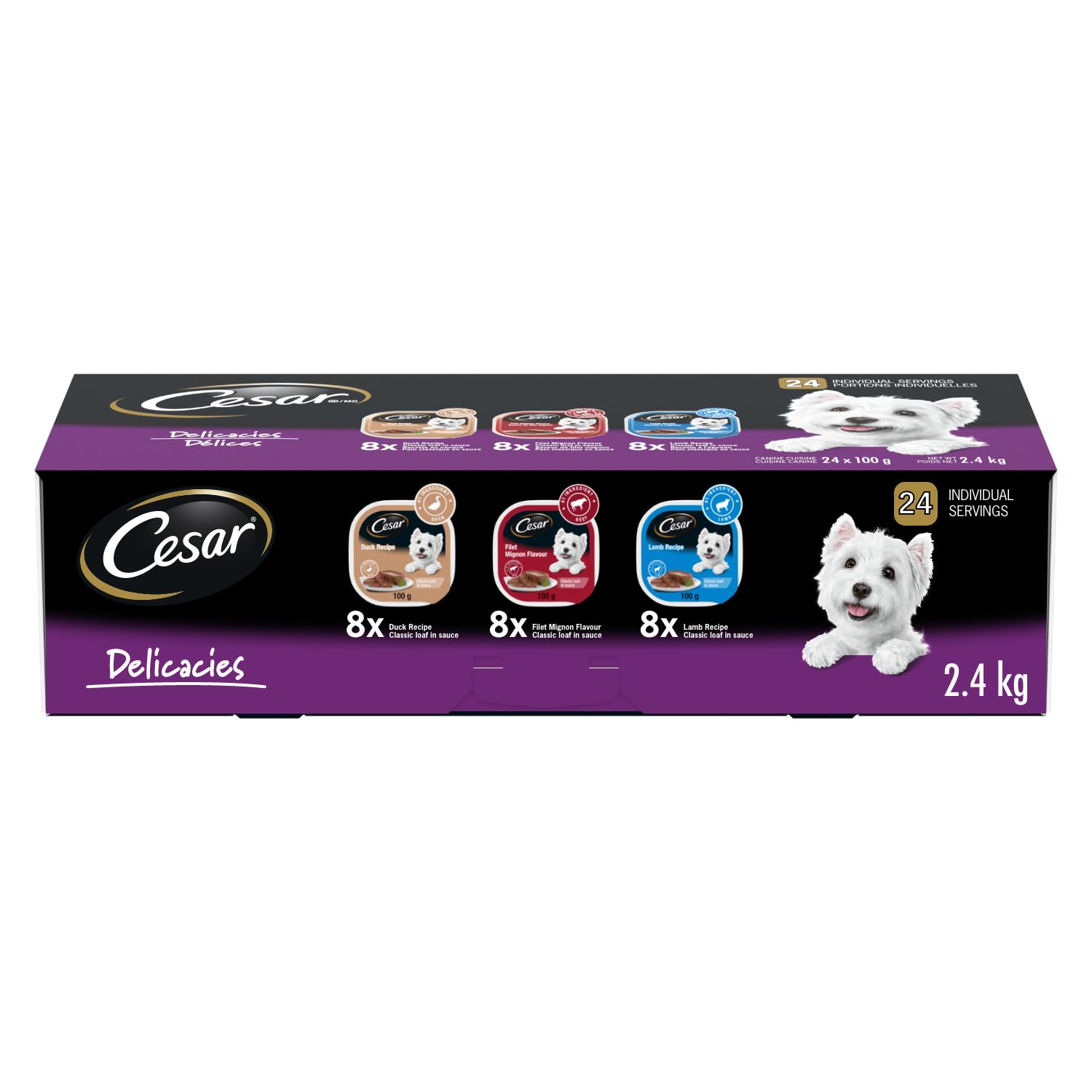 CESAR Classic Loaf in Sauce Adult Wet Dog Food Beef Selects Variety Pack, 24x100g Trays