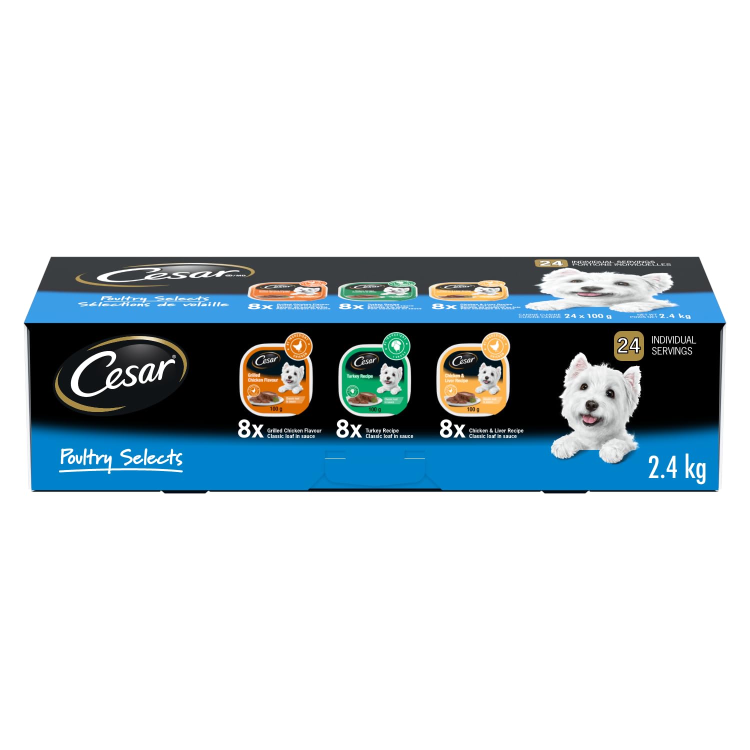 CESAR Classic Loaf in Sauce Adult Wet Dog Food Beef Selects Variety Pack, 24x100g Trays