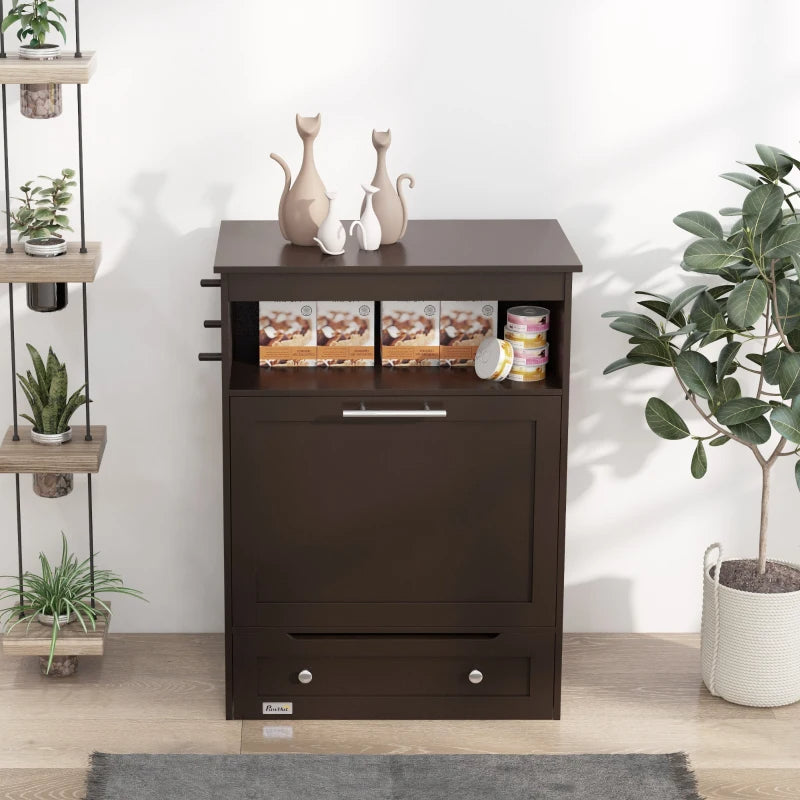 Pet Feeder Station Storage Cabinet, Dog Food Storage Container With Dog Raised Bowls, Watering Supplies, Gray - CHEWTOPIA PET WORLD