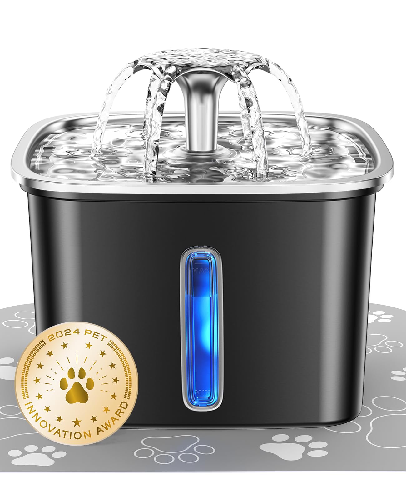 Veken Innovation Award Winner Stainless Steel Cat Water Fountain, 95oz/2.8L Automatic Pet Fountain Dog Water Dispenser with Replacement Filters & Silicone Mat, Gifts for Cats, Dogs (Silver)