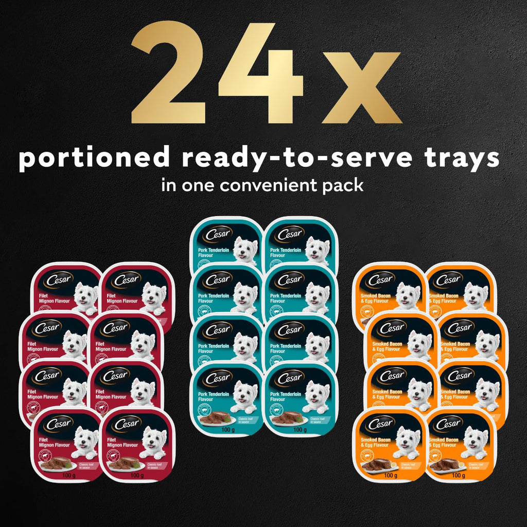 CESAR Classic Loaf in Sauce Adult Wet Dog Food Beef Selects Variety Pack, 24x100g Trays