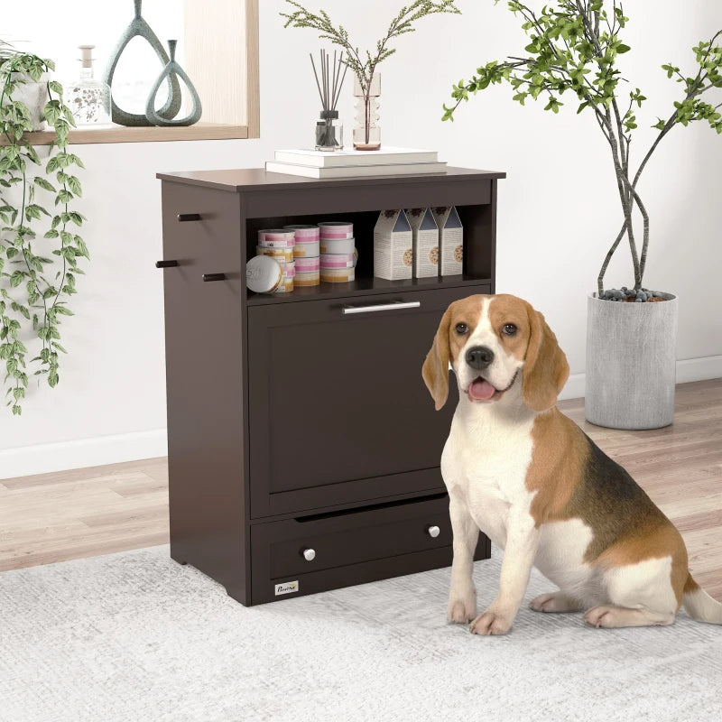 Pet Feeder Station Storage Cabinet, Dog Food Storage Container With Dog Raised Bowls, Watering Supplies, Gray - CHEWTOPIA PET WORLD